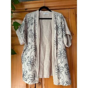 Valentina Naldi Italian Linen Embroidered Floral Kimono-Tunic One Size